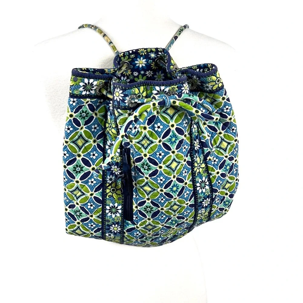 Vera Bradley Drawstring‎ Backpack Womens OS Quilted Floral Blue Green Travel Bag